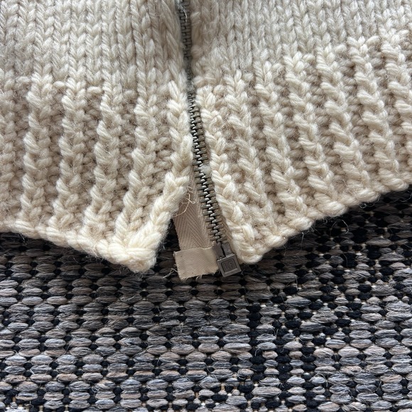 Vintage Cowichan Size Large Cream Wool Tribal Cowl Neck Sweater 60s - Picture 5 of 7